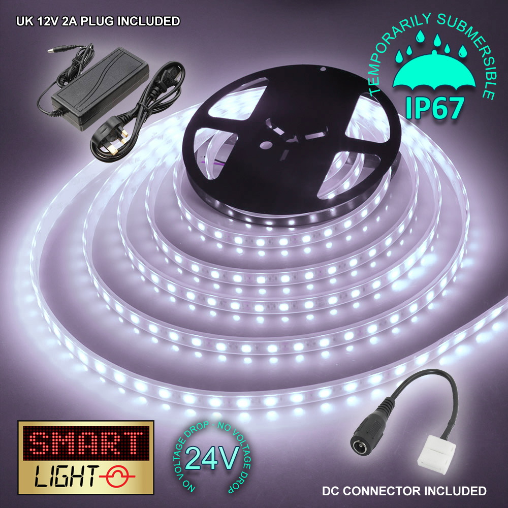 24V WHITE 1M-20M LED Light Strip Tape XMAS Cabinet Kitchen Lighting WATERPROOF - Foto 28 di 28