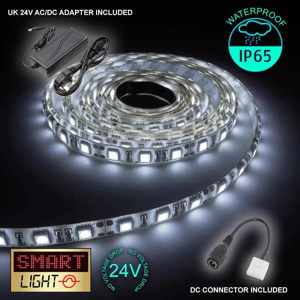 24V WHITE 1M-20M LED Light Strip Tape XMAS Cabinet Kitchen Lighting WATERPROOF - Foto 22 di 28