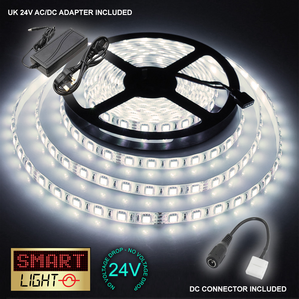 24V WHITE 1M-20M LED Light Strip Tape XMAS Cabinet Kitchen Lighting WATERPROOF - Foto 10 di 28