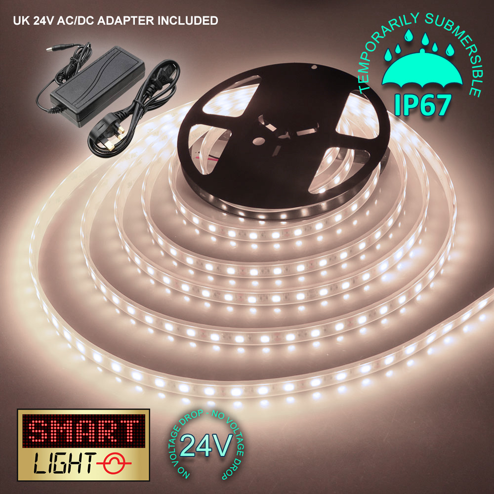 24V WHITE 1M-20M LED Light Strip Tape XMAS Cabinet Kitchen Lighting WATERPROOF - Foto 14 di 28