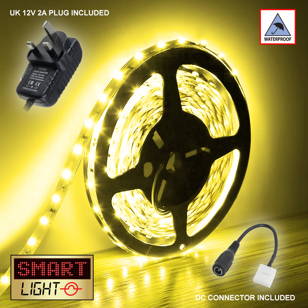 YELLOW 5M-10M LED Light Strip Tape XMAS Cabinet Kitchen Lighting WATERPROOF 12V - Picture 9 of 11