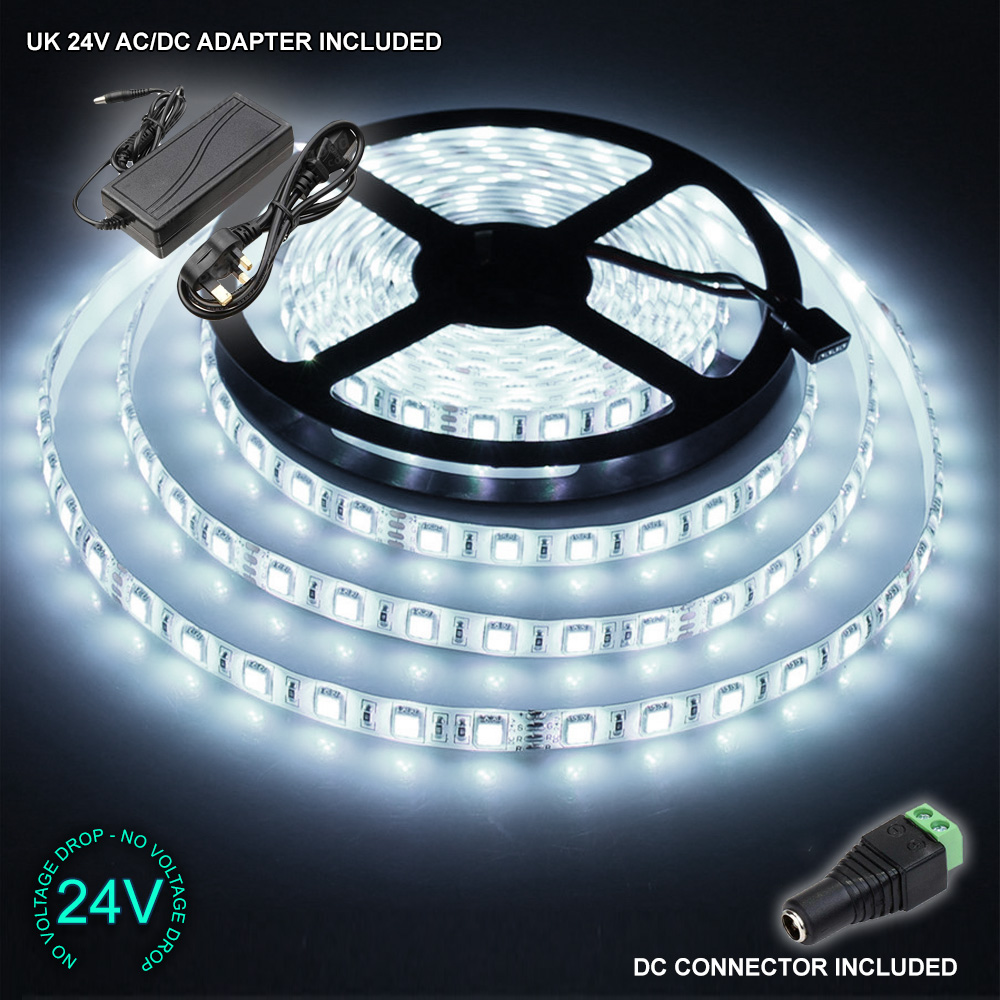 24V WHITE 1M-20M LED Light Strip Tape XMAS Cabinet Kitchen Lighting WATERPROOF - Foto 19 di 28
