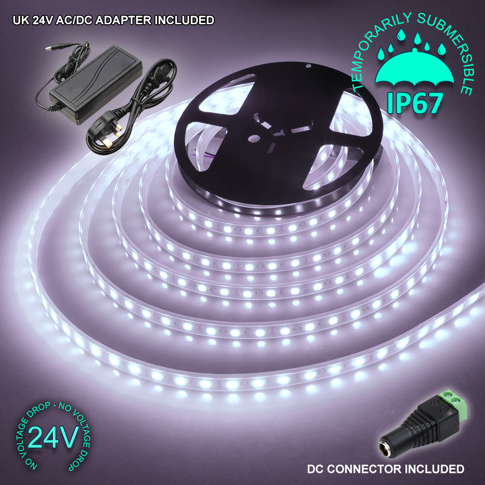 24V WHITE 1M-20M LED Light Strip Tape XMAS Cabinet Kitchen Lighting WATERPROOF - Foto 27 di 28