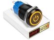 20 x SmartSwitch POWER LED with Ring Black Momentary 22mm (19mm hole) 12V/3A Illuminated Round Switch - ORANGE