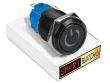19mm Black Aluminium DEVIL EYE POWER Momentary LED Switch 12V/3A (16mm Hole) - BLUE