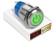 10 x SmartSwitch POWER LED  Chrome Momentary 22mm (19mm hole) 12V/3A Illuminated Round Switch - GREEN