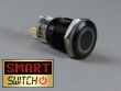 SmartSwitch 22mm 12v Black Metal Latching Angel Eye Halo Illuminated LED Switch
