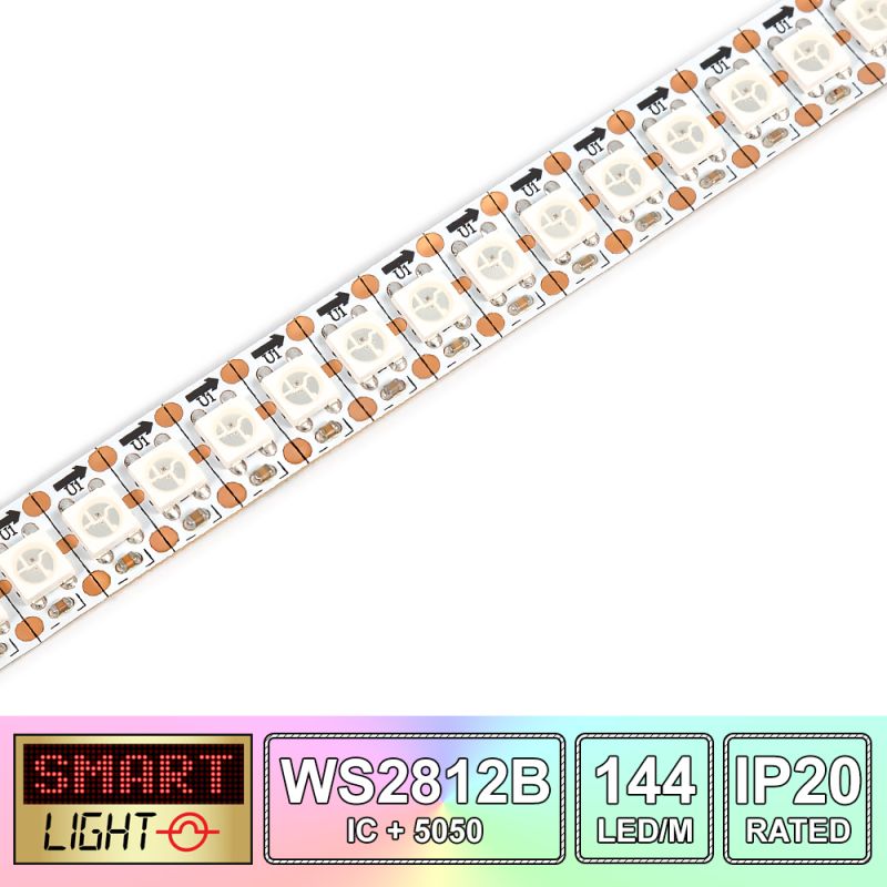 144 LED/M WS2812B RGB Addressable LED Strip IP20 (White PCB)