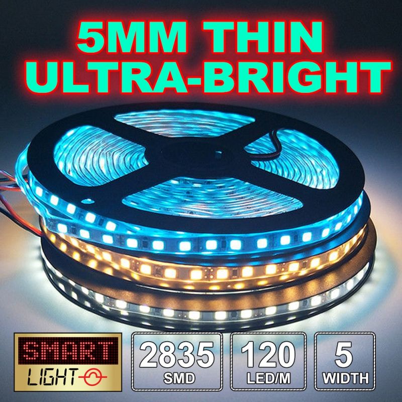 5mm Thin Ultra Bright 5m/600 LED 12v Light Strip Sticky Tape SMD 2835 120LED/m
