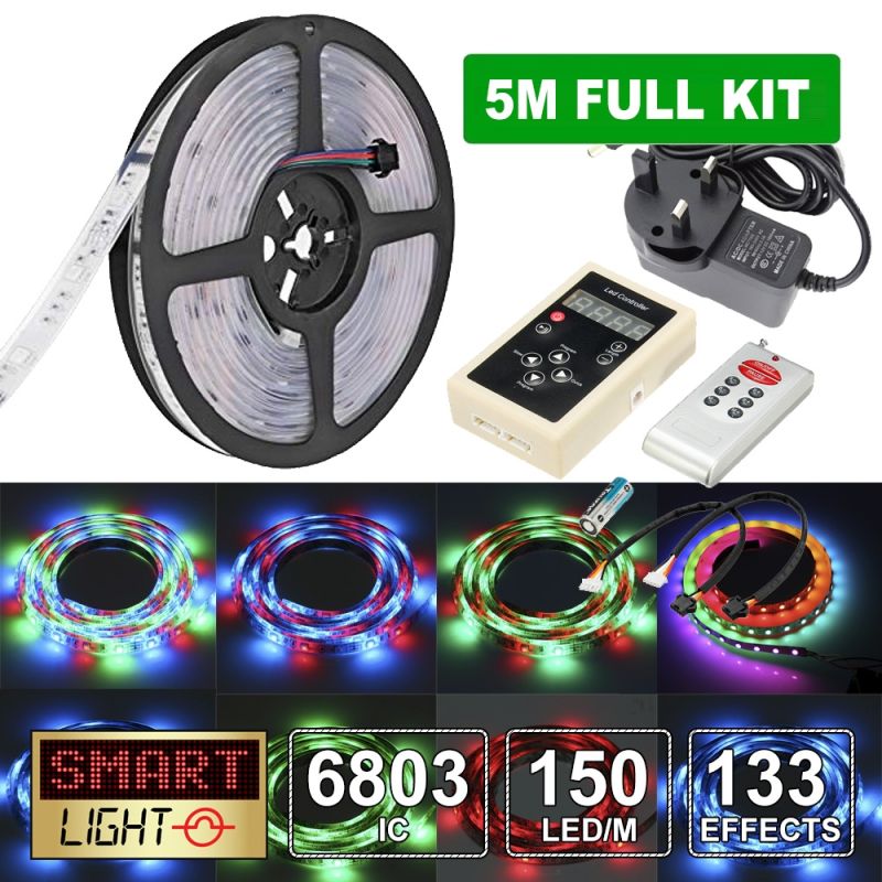 5M 6803/5050 Magic Dream Colour RGB LED Light Strip Tape 12V+Remote+Adapter Kit