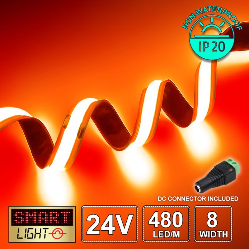 24V/1m RED COB LED Strip (480 LED / 10w /1100-1800mcd per meter)