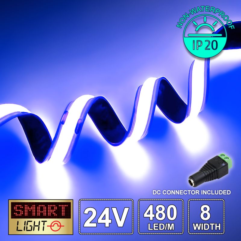 24V Premium Blue COB LED Strip (480 LED / 10w / 11-1800mcd per meter)
