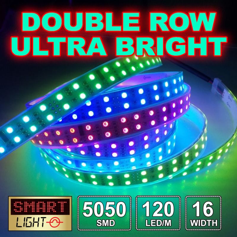 12V/5M Double-Row Ultra Bright 600 LED Light Strip Sticky Tape 120LED/M 16mm