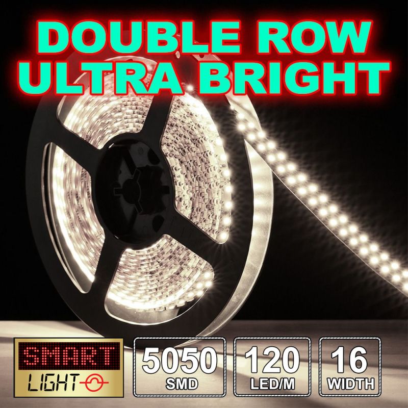 Double-Row Ultra Bright WHITE 12V/5m/600 LED Light Strip Sticky Tape 120LED/M