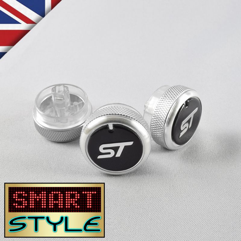 SILVER (WITH LOGO) Aluminium Air-Con Knob Set for Ford Focus (ST STYLE)