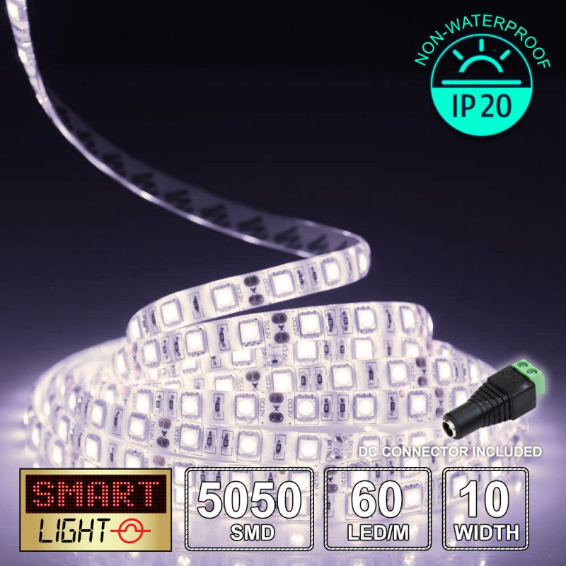 60 LED/M 12V SMD 5050 WARM WHITE LED Strip IP20 (White PCB)