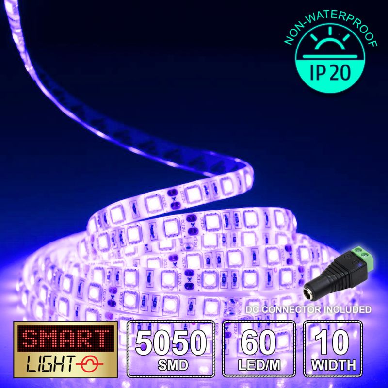 60 LED/M 12V SMD 5050 UV PURPLE LED Strip IP20 (White PCB)