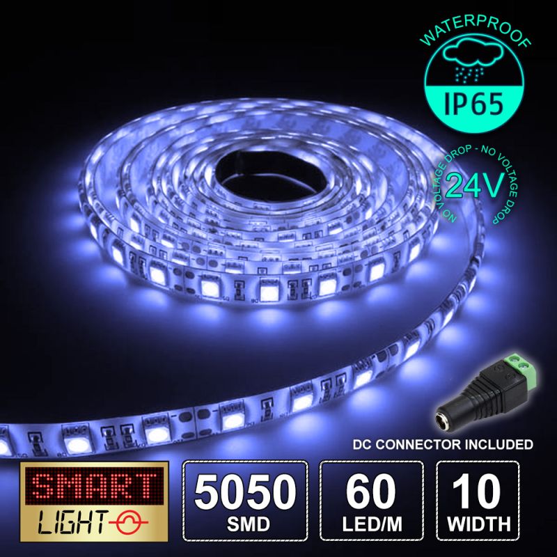 60 LED/M 24V SMD 5050 BLUE LED Strip IP65 (White PCB)