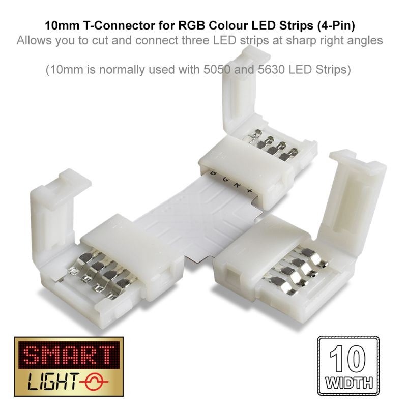 4-Pin / 10mm RGB LED Strip T Connector