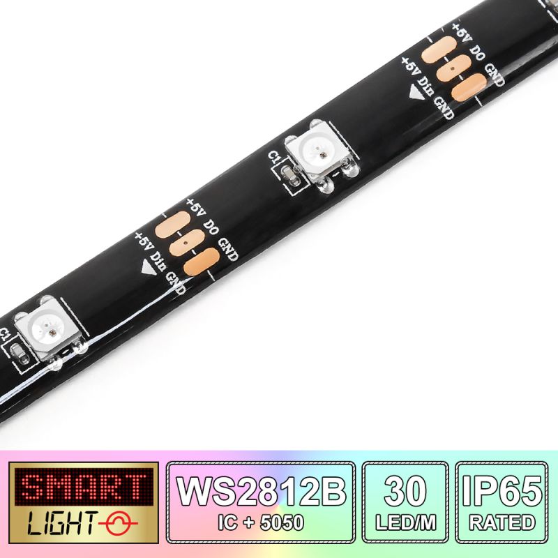 1M/30 LED WS2812B/5050 RGB Addressable LED Strip 5V/IP65/Black PCB (Strip Only)
