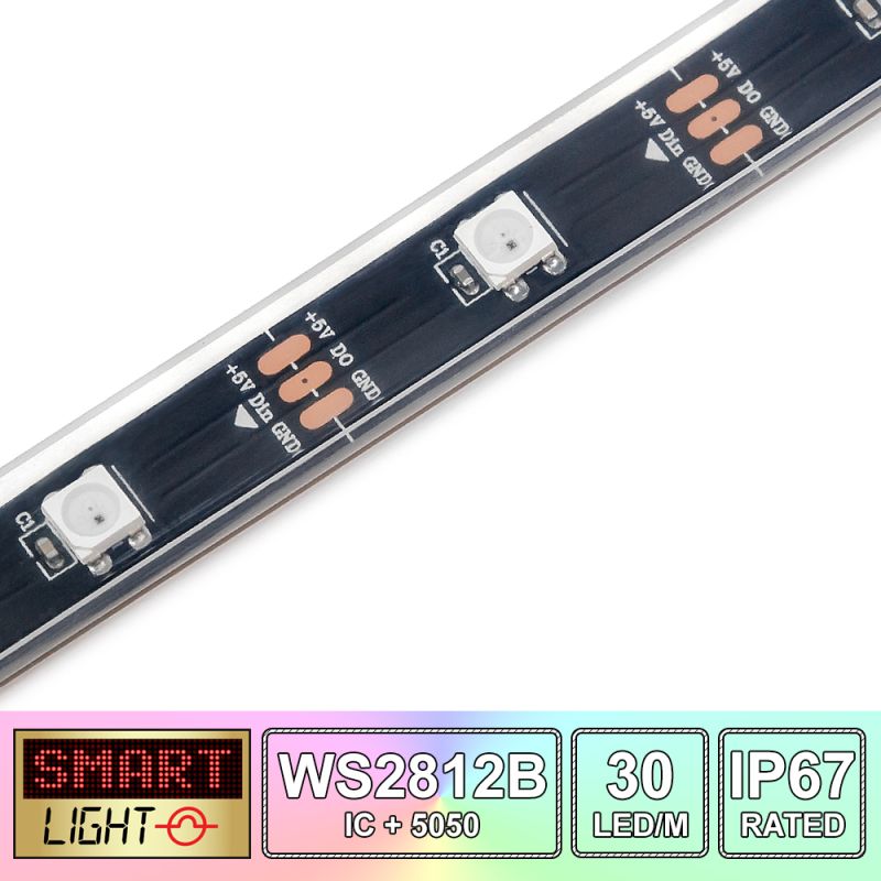1M/30 LED WS2812B/5050 RGB Addressable LED Strip 5V/IP67/Black PCB (Strip Only)