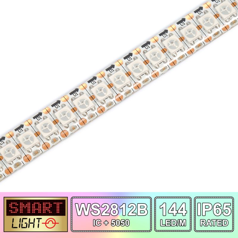 1M/144 LED WS2812B/5050 RGB Addressable LED Strip 5V/IP65/White PCB (Strip Only)