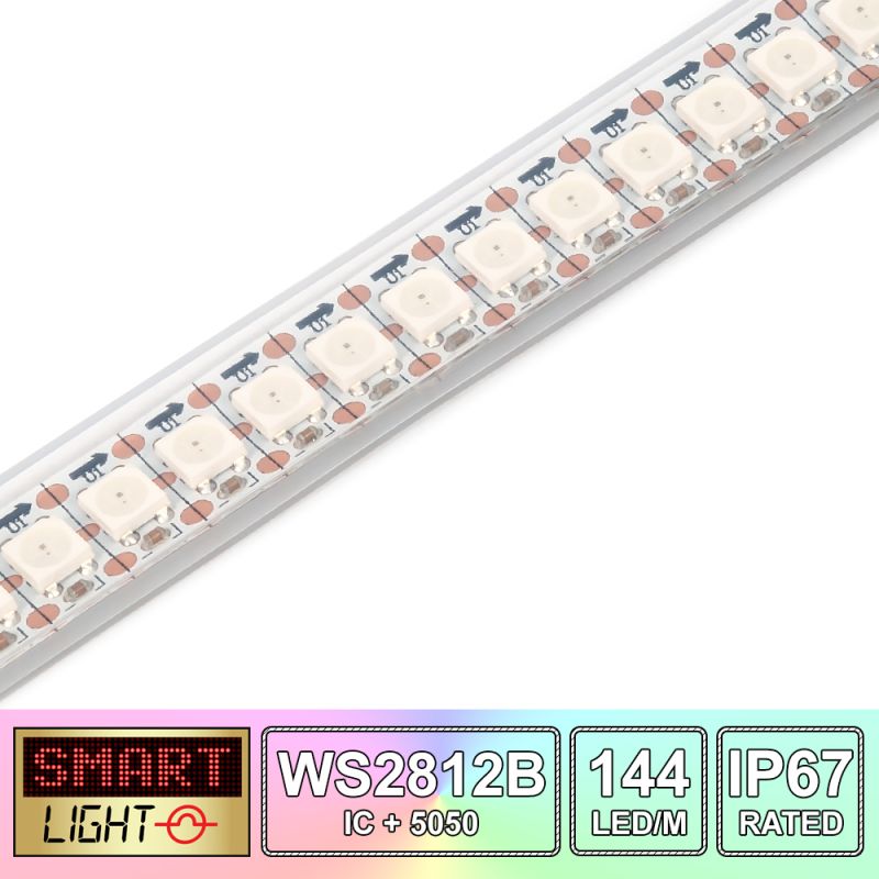 1M/144 LED WS2812B/5050 RGB Addressable LED Strip 5V/IP67/White PCB (Strip Only)