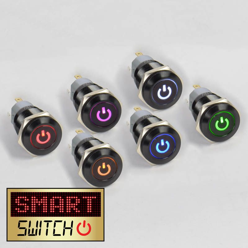 SmartSwitch 19mm 12v/24V POWER LED Black Momentary Illuminated Switch