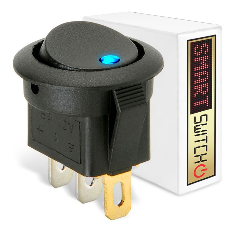 50 x SmartSwitch SPST 20mm 12V/16A Illuminated Round Rocker Switch - BLUE LED