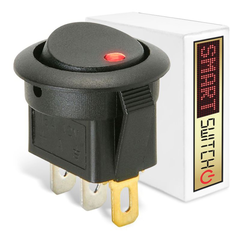20 x SmartSwitch SPST 20mm 12V/16A Illuminated Round Rocker Switch - RED LED