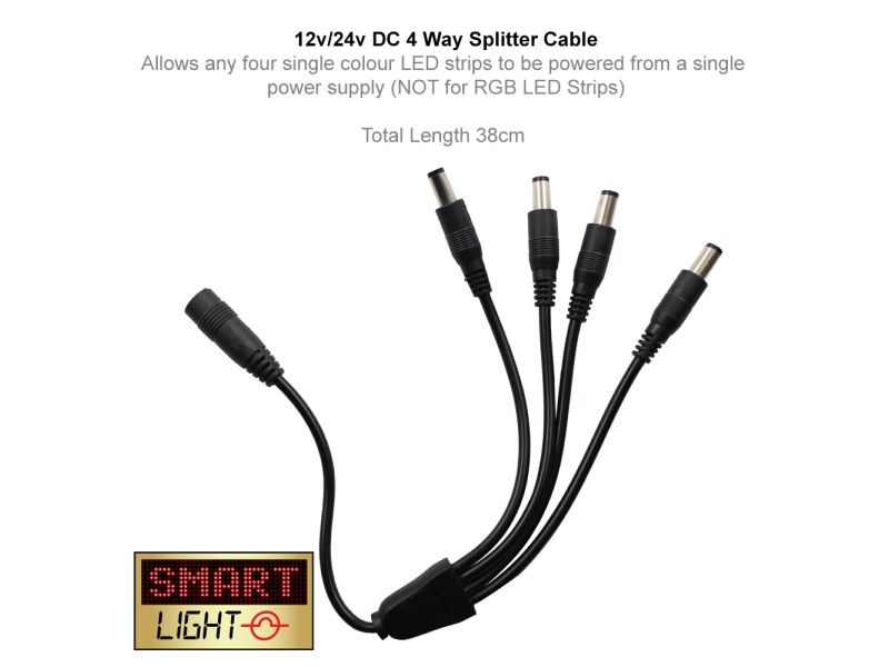 4 Way DC Splitter Cable for Single Colour LED Strips