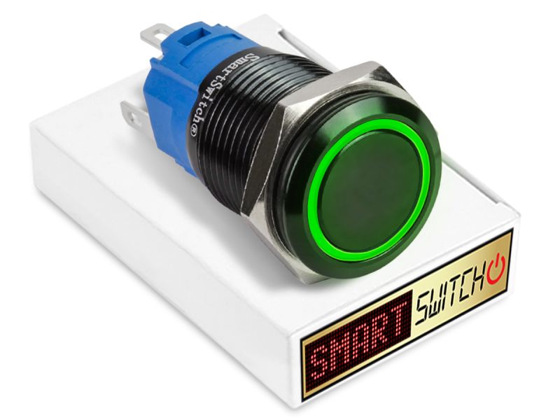 10 x SmartSwitch HALO LED Black Latching 19mm (16mm hole) 12V/3A Illuminated Round Switch - GREEN