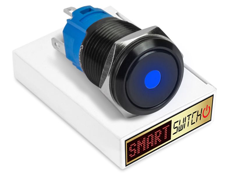 20 x SmartSwitch DOT LED Black Momentary 19mm (16mm hole) 12V/3A Illuminated Round Switch - BLUE