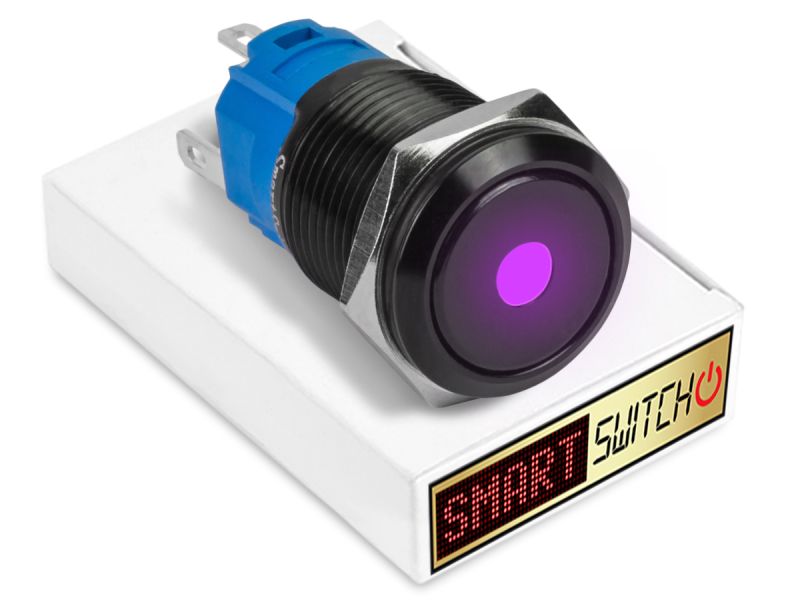10 x SmartSwitch DOT LED Black Momentary 19mm (16mm hole) 12V/3A Illuminated Round Switch - PURPLE