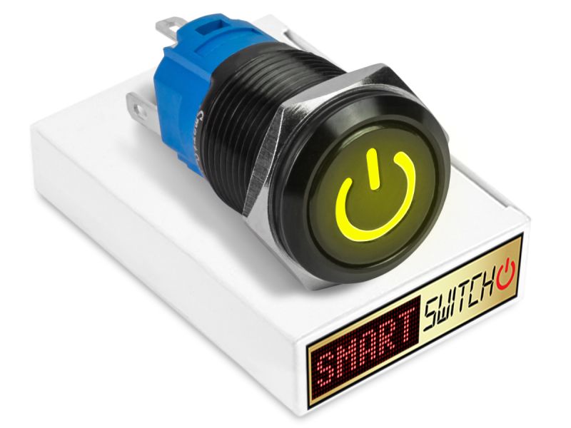 10 x SmartSwitch POWER LED  Black Latching 22mm (19mm hole) 12V/3A Illuminated Round Switch - YELLOW