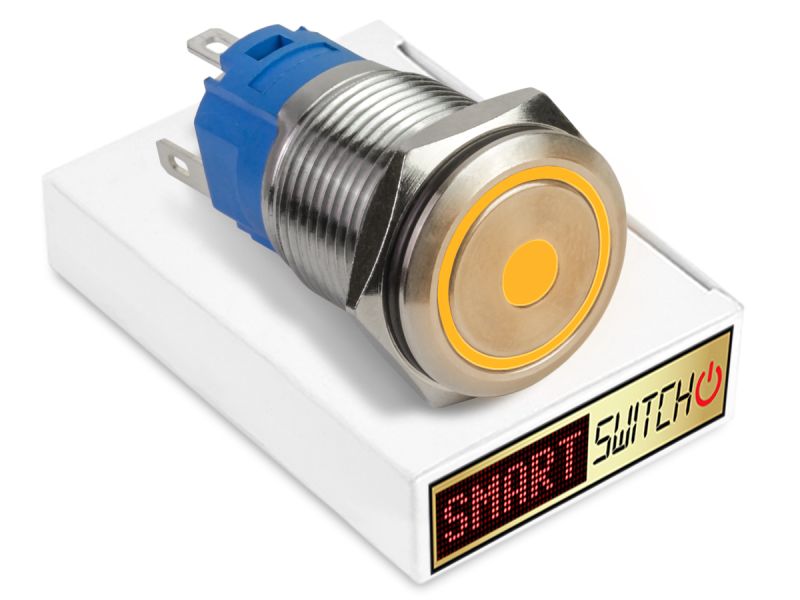 5 x SmartSwitch DOT LED with Ring Chrome Momentary 22mm (19mm hole) 12V/3A Illuminated Round Switch - ORANGE