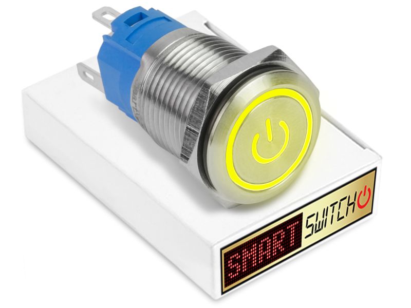 10 x SmartSwitch POWER LED with Ring Chrome Latching 22mm (19mm hole) 12V/3A Illuminated Round Switch - AMBER