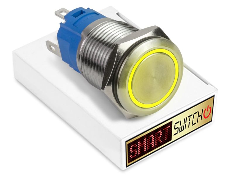 19mm Stainless Steel ANGEL EYE HALO Latching LED Switch 12V/3A (16mm Hole) - YELLOW