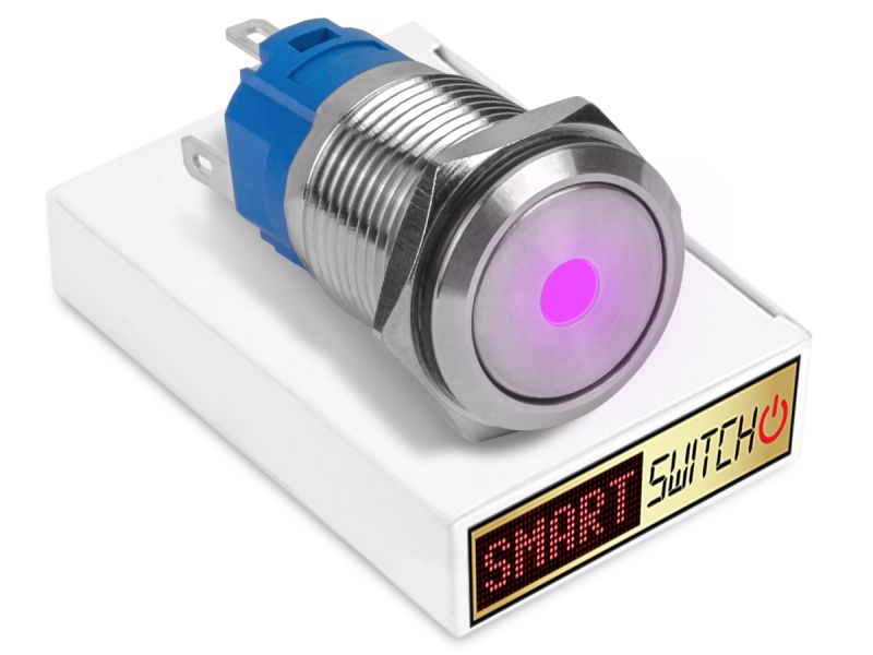 10 x SmartSwitch DOT LED Chrome Latching 19mm (16mm hole) 12V/3A Illuminated Round Switch - PURPLE