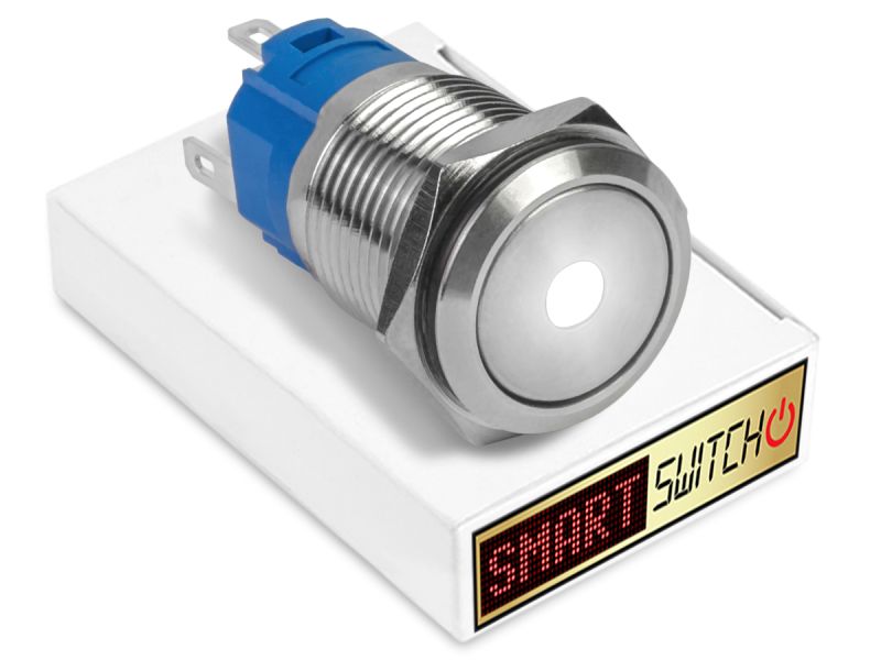 10 x SmartSwitch DOT LED Chrome Latching 19mm (16mm hole) 12V/3A Illuminated Round Switch - WHITE