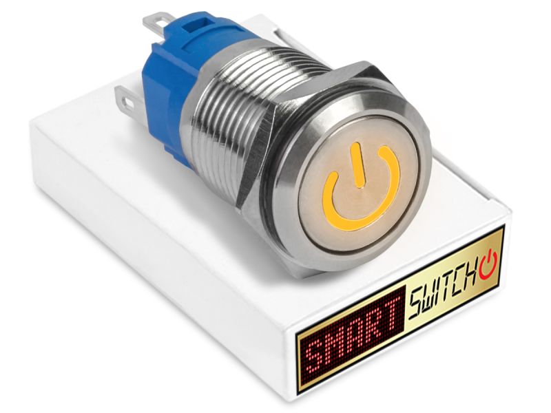 10 x SmartSwitch POWER LED Chrome Latching 19mm (16mm hole) 12V/3A Illuminated Round Switch - ORANGE