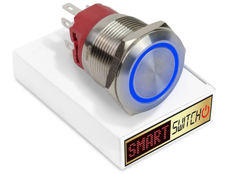 25mm 2NO2NC Stainless Steel ANGEL EYE HALO Latching LED Switch 12V/3A (22mm Hole) - BLUE