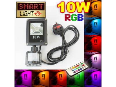 Flat RGB LED Flood Light with Remote + PIR - 10W