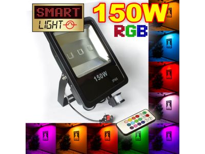 Flat RGB LED Flood Light with Remote + PIR - 150W