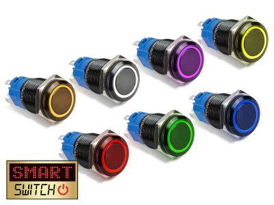 19mm Angel Eye® Halo SPST / 1NO1NC Black Aluminium Push Button LED Switch (for 16mm Hole)