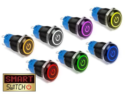 22mm Angel Eye® Power DPDT / 2NO2NC Black Aluminium Push Button LED Switch (for 19mm Hole)