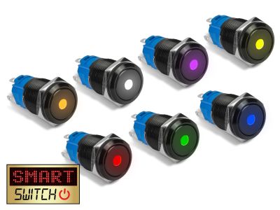 19mm Devil Eye® Dot SPST / 1NO1NC Black Aluminium Push Button LED Switch (for 16mm Hole)