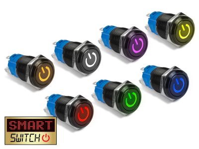 22mm Devil Eye® Power SPST / 1NO1NC Black Aluminium Push Button LED Switch (for 19mm Hole)