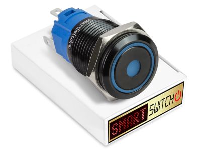 5 x SmartSwitch DOT LED with Ring Black Momentary 22mm (19mm hole) 12V/3A Illuminated Round Switch - BLUE