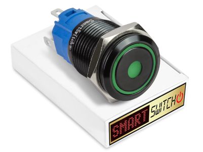 5 x  SmartSwitch DOT LED with Ring Black Momentary 19mm (16mm hole) 12V/3A Illuminated Round Switch - GREEN